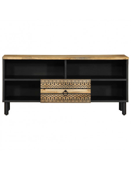 Mobile Porta TV Nero 100x33,5x46 cm Legno Massello Mango Grezzo