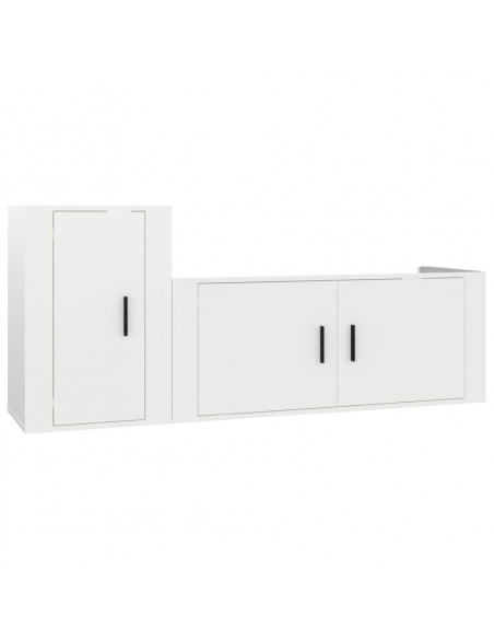 Set di Mobili Porta TV 2 pz Bianco Lucido in Legno Multistrato