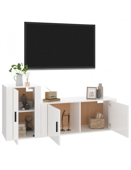 Set di Mobili Porta TV 2 pz Bianco Lucido in Legno Multistrato