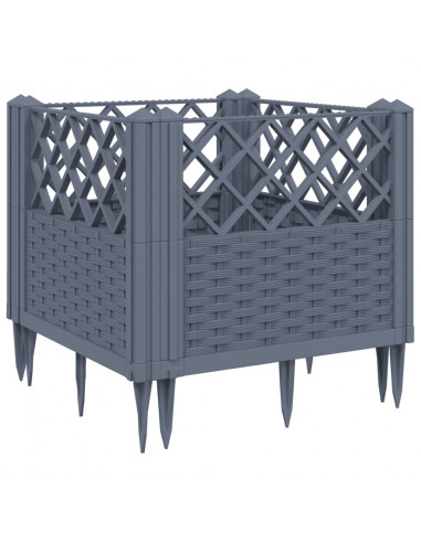 Fioriera da Giardino con Picchetti Grigio 43,5x43,5x43,5 cm PP