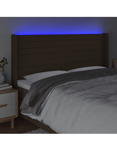 Testiera a LED Marrone Scuro 203x16x118/128 cm in Tessuto