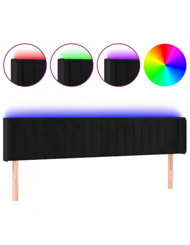 Testiera a LED Nera 163x16x78/88 cm in Velluto