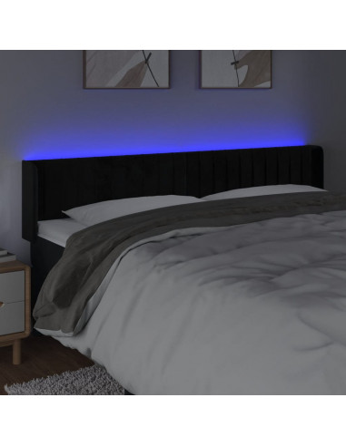 Testiera a LED Nera 163x16x78/88 cm in Velluto