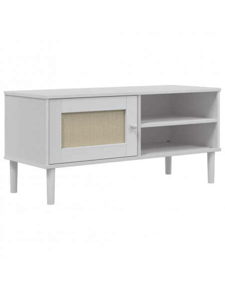 Mobile TV SENJA Aspetto Rattan Bianco 106x40x49 Massello Pino