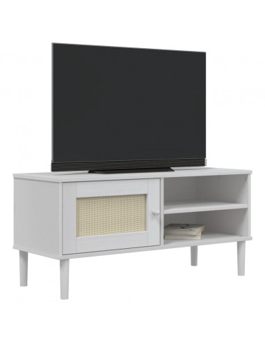 Mobile TV SENJA Aspetto Rattan Bianco 106x40x49 Massello Pino