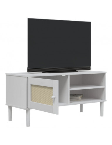 Mobile TV SENJA Aspetto Rattan Bianco 106x40x49 Massello Pino