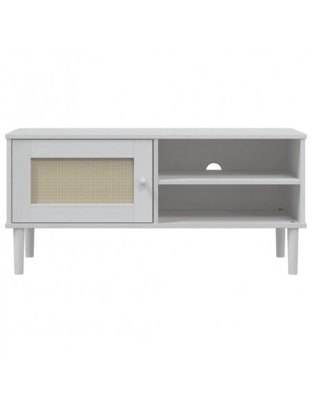 Mobile TV SENJA Aspetto Rattan Bianco 106x40x49 Massello Pino