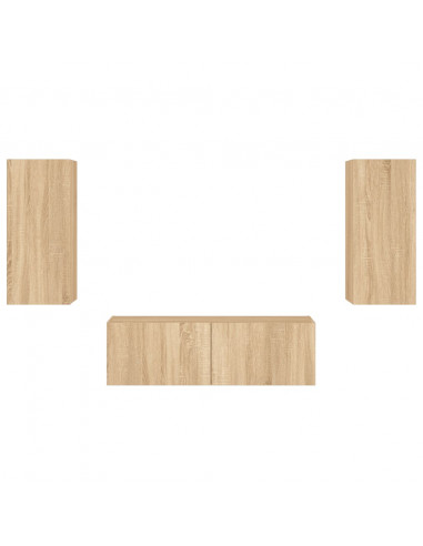 Mobili TV a Muro 3pz con Luci LED Rovere Sonoma