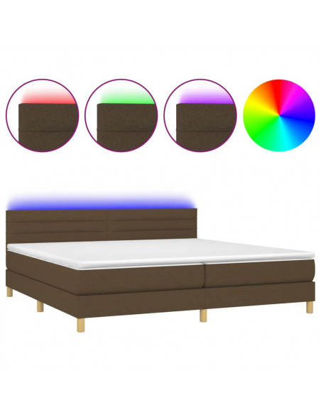 Letto a Molle Materasso e LED Marronescuro 200x200cm in Tessuto
