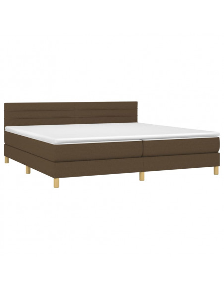 Letto a Molle Materasso e LED Marronescuro 200x200cm in Tessuto