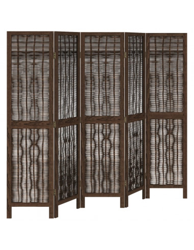 Divisorio Ambienti 5 Pannelli Marrone Scuro Massello Paulownia