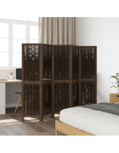 Divisorio Ambienti 5 Pannelli Marrone Scuro Massello Paulownia