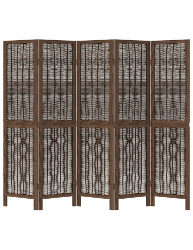 Divisorio Ambienti 5 Pannelli Marrone Scuro Massello Paulownia