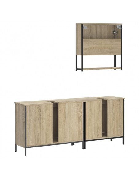 Set Mobili da Bagno 3 pz Rovere Sonoma in Legno Multistrato
