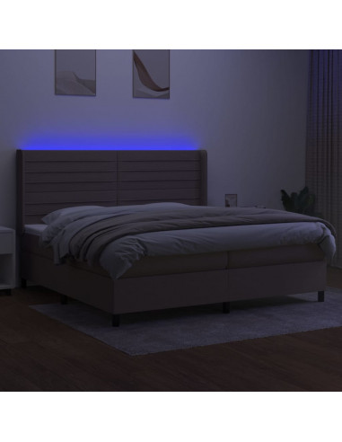 Letto a Molle Materasso e LED tortora 200x200cm in Tessuto