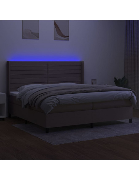 Letto a Molle Materasso e LED tortora 200x200cm in Tessuto