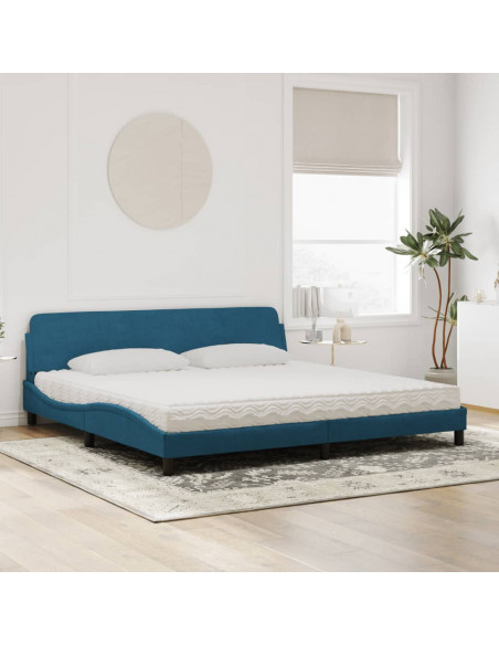 Letto con Materasso Blu 200x200 cm Velluto