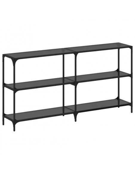 Tavolino Consolle con Piano in Vetro Nero 158,5x30x81cm Acciaio