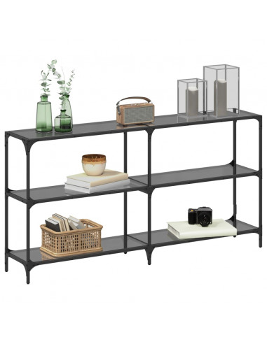 Tavolino Consolle con Piano in Vetro Nero 158,5x30x81cm Acciaio