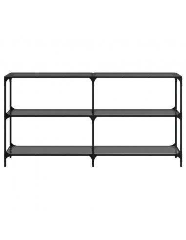 Tavolino Consolle con Piano in Vetro Nero 158,5x30x81cm Acciaio