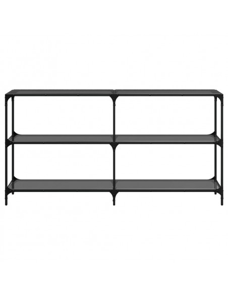 Tavolino Consolle con Piano in Vetro Nero 158,5x30x81cm Acciaio