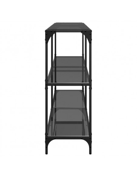 Tavolino Consolle con Piano in Vetro Nero 158,5x30x81cm Acciaio