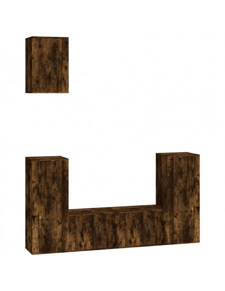 Set di Mobili Porta TV 5 pz Rovere Fumo in Legno Multistrato
