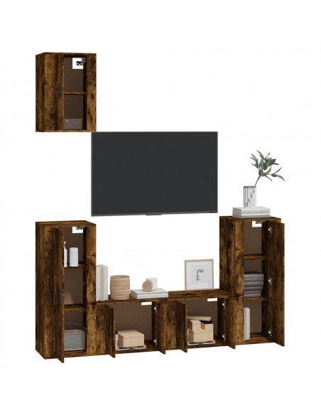 Set di Mobili Porta TV 5 pz Rovere Fumo in Legno Multistrato