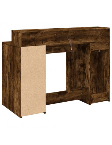 Scrivania con Luci LED Rovere Fumo 120x55x91 cm in Multistrato