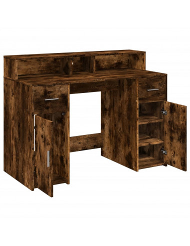 Scrivania con Luci LED Rovere Fumo 120x55x91 cm in Multistrato