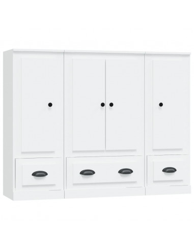 Credenze 3 pz Bianche in Legno Multistrato