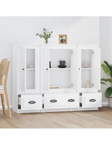 Credenze 3 pz Bianche in Legno Multistrato