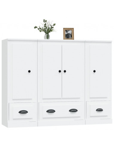 Credenze 3 pz Bianche in Legno Multistrato