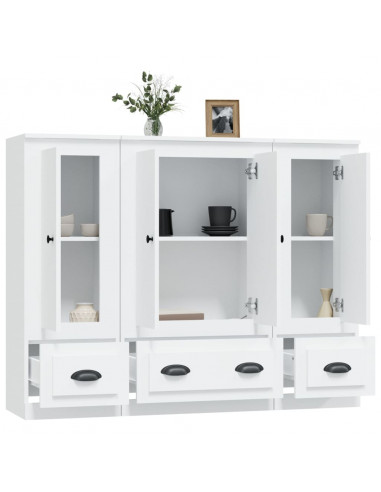 Credenze 3 pz Bianche in Legno Multistrato