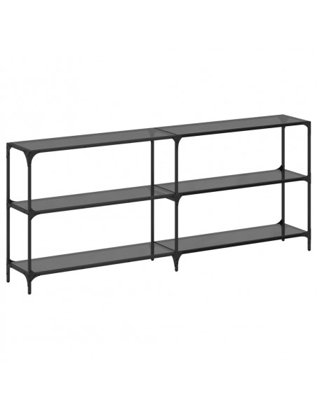 Tavolino Consolle con Piano in Vetro Nero 194,5x30x81cm Acciaio