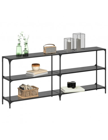 Tavolino Consolle con Piano in Vetro Nero 194,5x30x81cm Acciaio