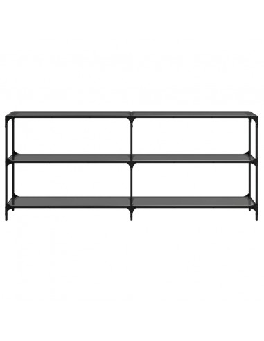 Tavolino Consolle con Piano in Vetro Nero 194,5x30x81cm Acciaio