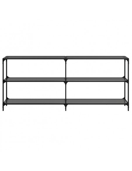 Tavolino Consolle con Piano in Vetro Nero 194,5x30x81cm Acciaio