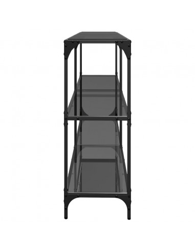 Tavolino Consolle con Piano in Vetro Nero 194,5x30x81cm Acciaio