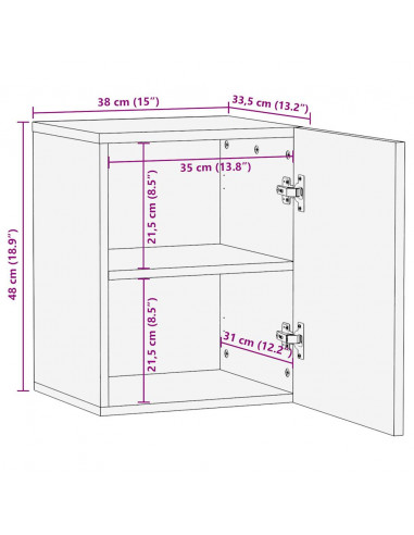Mobile Pensile da Bagno Nero 38x33,5x48 cm Legno Massello Mango