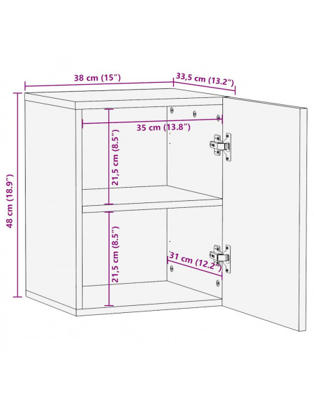 Mobile Pensile da Bagno Nero 38x33,5x48 cm Legno Massello Mango