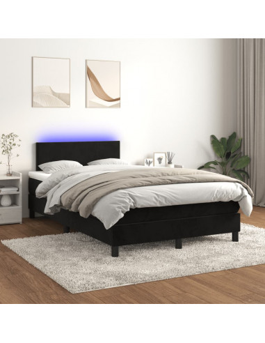 Letto a Molle con Materasso e LED Nero 120x190 cm in Velluto