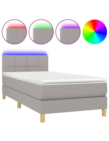 Letto a Molle Materasso e LED Grigio Chiaro 100x200 cm Tessuto