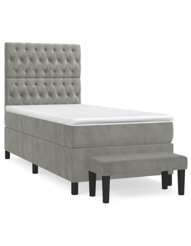 Giroletto a Molle con Materasso Grigio Chiaro 90x190 cm Velluto