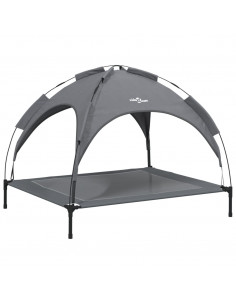 Lettino per Cani con Tetto Tessuto Oxford Antracite e Acciaio 2