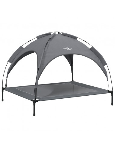 Lettino per Cani con Tetto Tessuto Oxford Antracite e Acciaio