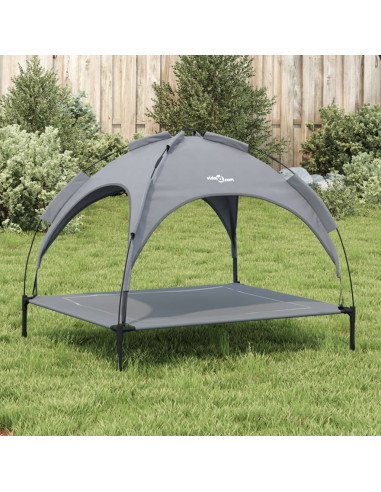 Lettino per Cani con Tetto Tessuto Oxford Antracite e Acciaio