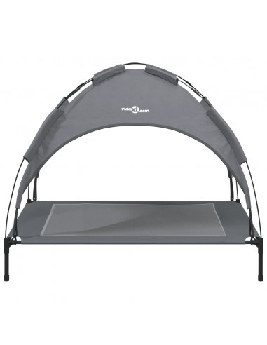 Lettino per Cani con Tetto Tessuto Oxford Antracite e Acciaio