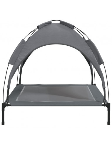 Lettino per Cani con Tetto Tessuto Oxford Antracite e Acciaio