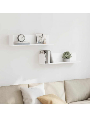 Mensole a Muro 2 pz Bianche 75x16,5x16,5 cm in Truciolato